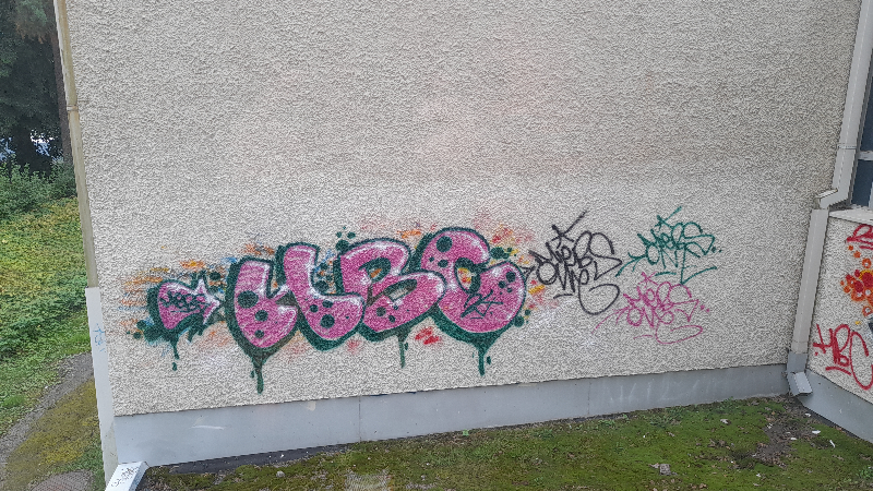 Talon seinä, jossa maalattu graffiti.